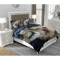 SOVIO Bettwäsche 140x200 cm + 2x70x80 cm, 3-teilig, 100% Baumwolle, Satin, Reißverschluss, Hund, Bunt - | So.Z0042