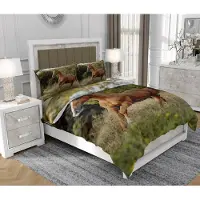 SOVIO Bettwäsche 160x200 cm + 2x70x80 cm, 3-teilig, 100% Baumwolle, Satin, Reißverschluss, Pferde, Bunt - | So.Z0022