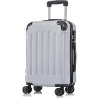 YONSLY Koffer Trolley Reisekoffer Suitcase, Rollkoffer Handgepäck ,mit 4 Rollen360°, Hartschalenreisekoffer, Zahlenschloss, Weicher Gummigriff(L,Silber)