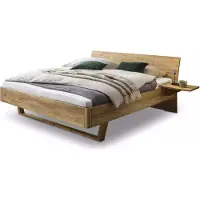 Bed Box Wildeiche Massivholzbett - Landhaus – 160 x 200 cm / mit Nachtkonsole / wildeiche-grau
