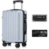 YONSLY Premium Reisekoffer TSA-Schloss,YKK-Reißverschluss Hartschalen-Koffer Trolley Kabinenkoffer Rollkoffer Suitcase Handgepäck 4 Rollen (Silber, L)