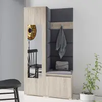Jerpax Garderoben-Set "Iga", Moderner Kleiderschrank mit Polsterplatten und Schuhschrank – Ideal für Flur und Eingangsbereich (Sonoma Eiche, Trinity 16)