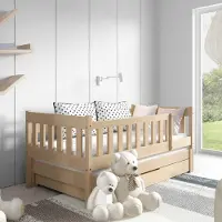 Jerpax Kinderbett 160 x 80 cm mit Matratze, Unterbett und Schublade, Doppelbett mit Rausfallschutz Kiefer KAJA