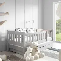 Jerpax Kinderbett 160 x 80 cm mit Matratze, Unterbett und Schublade, Doppelbett mit Rausfallschutz Grau KAJA