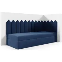 LIKMA Kinderbett 90x160 cm Dunkelblau Bett mit Bettkasten Jugendbett Polsterbett Kopfteil Velvet Stoff