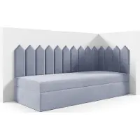 LIKMA Kinderbett 90x200 cm Silber Bett mit Bettkasten Jugendbett Polsterbett Kopfteil Velvet Stoff