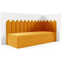 LIKMA Kinderbett 80x180 cm Senf Bett mit Bettkasten Jugendbett Polsterbett Kopfteil Velvet Stoff Trinity