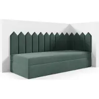 LIKMA Kinderbett 80x200 cm Seegrün Bett mit Bettkasten Jugendbett Polsterbett Kopfteil Velvet Stoff