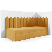 LIKMA Kinderbett 80x180 cm Senf Bett mit Bettkasten Jugendbett Polsterbett Kopfteil Velvet Stoff