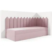 LIKMA Kinderbett 70x180 cm Hellrosa Bett mit Bettkasten Jugendbett Polsterbett Kopfteil Velvet Stoff