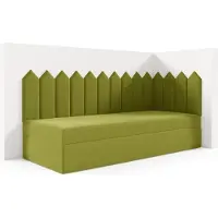 LIKMA Kinderbett 100x200 cm Grün Bett mit Bettkasten Jugendbett Polsterbett Kopfteil Velvet Stoff