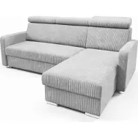 LIKMA Helles Aschgrau Ecksofa Mako 213x165 cm mit Schlaffunktion (190x125 cm) Eckcouch mit Bettkasten und Verstellbare Kopfstützen Wohnlandschaft