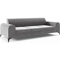 LIKMA Grau 3 Sitzer Samt Sofa Elsa 234x77x93 cm 3-er Couchgarnitur Hydrophobe Beschichtung Velvet Moderne Wohnzimmer Couch Velours Glamour Design Stoff Fresh 14