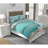 SOVIO Bettwäsche 200x220 cm + 2x70x80 cm, 3-teilig, 100% Baumwolle, Satin, Reißverschluss, Meer, Türkis - | So.0078