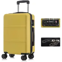 YONSLY Premium Reisekoffer TSA-Schloss,YKK-Reißverschluss Hartschalen-Koffer Trolley Kabinenkoffer Rollkoffer Suitcase Handgepäck 4 Rollen (Gelb, L)