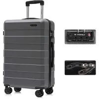 YONSLY Premium Reisekoffer TSA-Schloss,YKK-Reißverschluss Hartschalen-Koffer Trolley Kabinenkoffer Rollkoffer Suitcase Handgepäck (Grau, L)