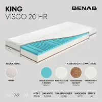 Benab Visco-Matratze King Visco 20 HR Matratze 85 x 195 cm H3 / H5 hart 20 cm hohe Visco-Matratzen, Silber, Visco, Kokosnuss, HR, PUR, 7 Zonen, Profilierung