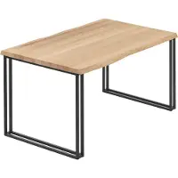 LAMO Manufaktur Esstisch Küchentisch Schreibtisch Couchtisch aus Massivholz, mit Baumkante 140x60x76 cm (AxBxH), Frame, Natur / Schwarz, LNB-01-A-002-9005Fr