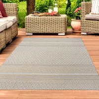 Teppichhome24 Vielseitiger In- & Outdoorteppich im Ethno-Stil mit modernem Rautenmuster in Beige und Gelb Größe - 200 x 280 cm