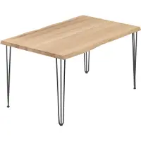 LAMO Manufaktur Esstisch Küchentisch Schreibtisch Couchtisch aus Massivholz, mit Baumkante 140x60x76 cm (AxBxH), Creative, Natur / Rohstahl mit Klarlack, LNB-01-A-002-0000Cr