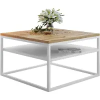 Yourhouse24 Couchtisch NOVA, Breite 70cm, pulverbeschichtetes Metallgestell (Farbe: Weiß und Wotan Eiche)