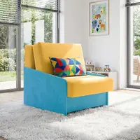 Sofiland Schlafsessel ANIA mit Bettfunktion & Bettkasten, Liegefläche 80x190 cm, Einzelsessel ausziehbar, Samt Gelb/Türkis