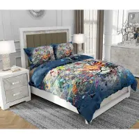 SOVIO Bettwäsche 200x220 cm + 2x70x80 cm, 3-teilig, 100% Baumwolle, Satin, Reißverschluss, Tiger, Bunt - | So.0046