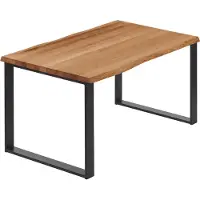 LAMO Manufaktur Esstisch Küchentisch Schreibtisch Couchtisch aus Massivholz, mit Baumkante 140x60x76 cm (AxBxH), Modern, Dunkel / Schwarz, LNB-01-A-004-9005M