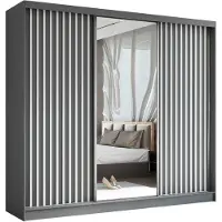 AGMAT-FURNITURE AGMAT Schwebetürenschrank Nevada, Kleiderschrank mit Spiegel und 3 Türen, Moderne Garderobe in Farbe: Graphit, Schrank in Größe: 240 x 216 x 61 cm