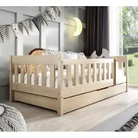 Jerpax Kinderbett mit Matratze und Schublade 80 x 160 cm in Kiefer Holzbett, Einzelbett für Kinder ZOSIA