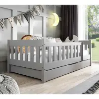 Jerpax Kinderbett mit Matratze und Schublade 80 x 190 cm in Grau Holzbett, Einzelbett für Kinder ZOSIA