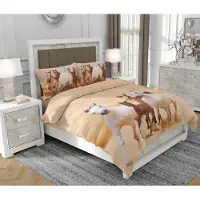 SOVIO Bettwäsche 160x200 cm + 2x70x80 cm, 3-teilig, 100% Baumwolle, Satin, Reißverschluss, Pferde, Weiß - | So.0013