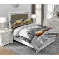 SOVIO Bettwäsche 200x220 cm + 2x70x80 cm, 3-teilig, 100% Baumwolle, Satin, Reißverschluss, Architektur, Grau - | So.0105