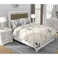 SOVIO Bettwäsche 140x200 cm + 2x70x80 cm, 3-teilig, 100% Baumwolle, Satin, Reißverschluss, Maritim, Weiß - | So.0014