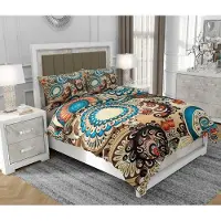 SOVIO Bettwäsche 160x200 cm + 2x70x80 cm, 3-teilig, 100% Baumwolle, Satin, Reißverschluss, Mandala, Bunt - | So.0123