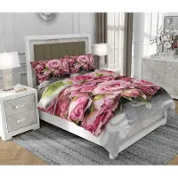 SOVIO Bettwäsche 200x220 cm + 2x70x80 cm, 3-teilig, 100% Baumwolle, Satin, Reißverschluss, Blumen, Rosa - | So.0200