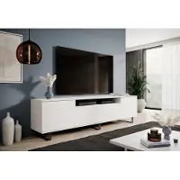 Jerpax TV-Schrank 180 cm, Fernsehtisch, Lowboard, Mattweiß, schwarze Metallfüße, Modernes Design, "Masimo"