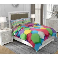SOVIO Bettwäsche 140x200 cm + 2x70x80 cm, 3-teilig, 100% Baumwolle, Satin, Reißverschluss, Geometrisch, Bunt - | So.0096