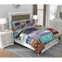 SOVIO Bettwäsche 140x200 cm + 2x70x80 cm, 3-teilig, 100% Baumwolle, Satin, Reißverschluss, Schriftzug, Bunt - | So.0080