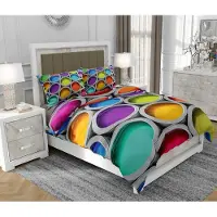 SOVIO Bettwäsche 200x220 cm + 2x70x80 cm, 3-teilig, 100% Baumwolle, Satin, Reißverschluss, Geometrisch, Bunt - | So.0007