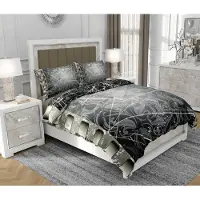 SOVIO Bettwäsche 140x200 cm + 2x70x80 cm, 3-teilig, 100% Baumwolle, Satin, Reißverschluss, abstrakt, Grau - | So.0097