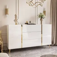Yourhouse24 Kommode auf goldenen Beinen ONYX mit Schubladen Sideboard Weiß / Weiß hochglanz Push-Open