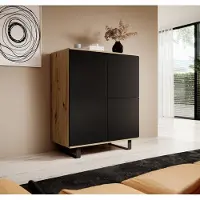 Jerpax Kommode 4-Türig, Aufbewahrungsschrank, Sideboard, 100 cm, Artisan/Schwarz, Loft-Design, "Masimo"