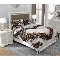 SOVIO Bettwäsche 200x220 cm + 2x70x80 cm, 3-teilig, 100% Baumwolle, Satin, Reißverschluss, Kaffee, Weiß - | So.0115