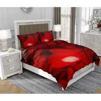 SOVIO Bettwäsche 200x220 cm + 2x70x80 cm, 3-teilig, 100% Baumwolle, Satin, Reißverschluss, Herzen, Rot - | So.0101