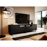 Jerpax TV-Schrank 200 cm, Fernsehtisch, Lowboard, Mattschwarz, schwarze Metallfüße, Modernes Design, "Masimo"