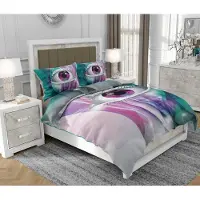 SOVIO Bettwäsche 160x200 cm + 2x70x80 cm, 3-teilig, 100% Baumwolle, Satin, Reißverschluss, Schriftzug, Bunt - | So.0029