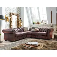 Woodkings Ecksofa Chesterfield Echtleder rot