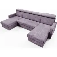 LIKMA Hellviolett Ecksofa Mako U-Form 274x165 cm mit Schlaffunktion (254x125 cm) Eckcouch mit Bettkasten und Verstellbare Kopfstützen Wohnlandschaft Bettsofa mit Stauraum Polstermöbel Sofa 4 Sitzer