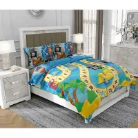 SOVIO Bettwäsche 160x200 cm + 2x70x80 cm, 3-teilig, 100% Baumwolle, Satin, Reißverschluss, Piraten, Bunt - | So.0258